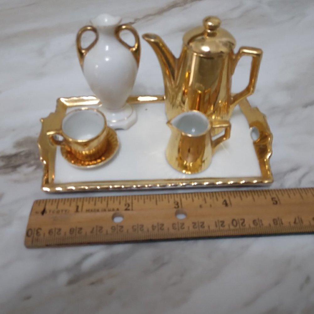 Vintage J. L. Menau Miniature Porcelain Coffee Set Doll House Collectible - Picture 3 of 11